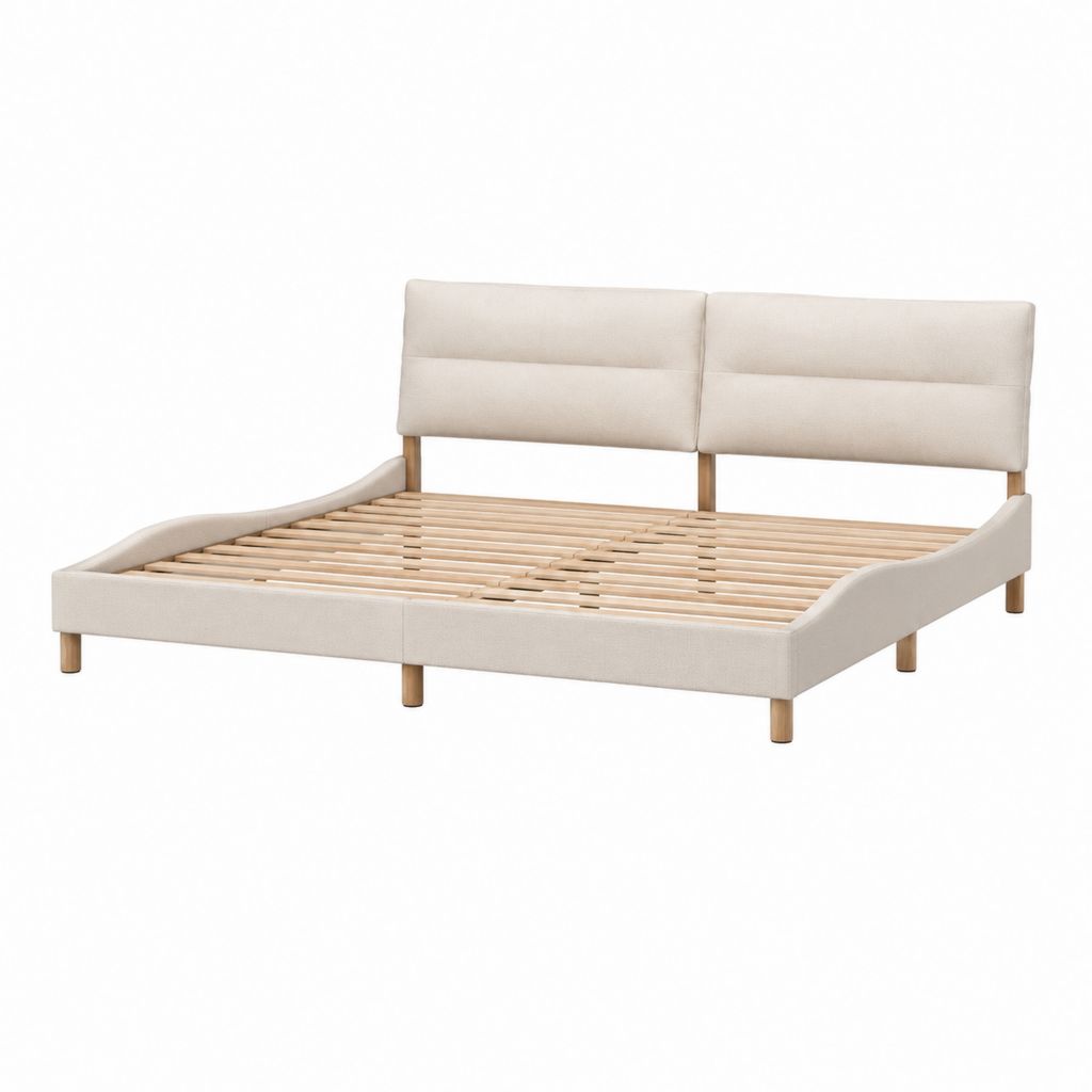 Polsterbett Doppelbett Creme mit Polyesterbezug und Massivholzgestell rechteckig 180 x 200 cm