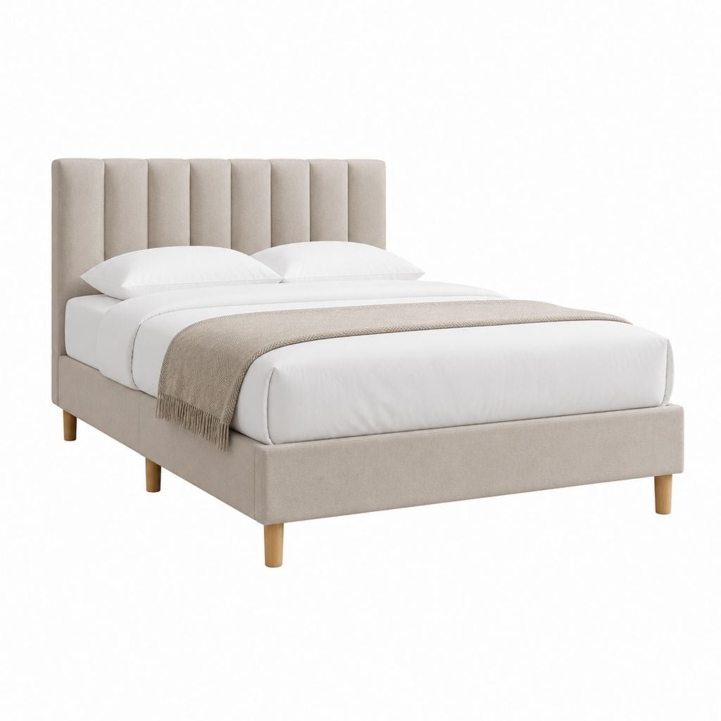 Polsterbett Doppelbett Beige mit Polyesterbezug und Kopfteil 160 x 200 cm