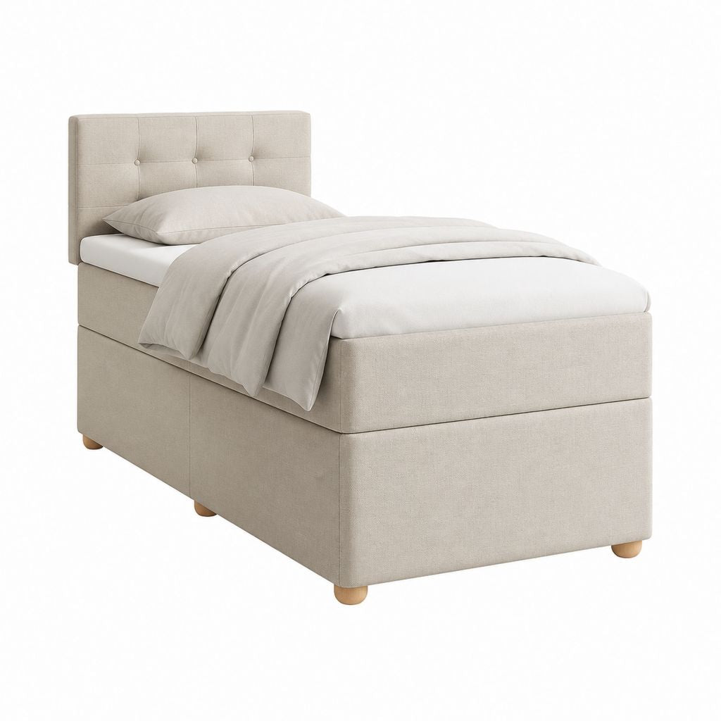 Boxspringbett Beige mit Polyesterbezug und gepolstertem Kopfteil 90 x 200 cm