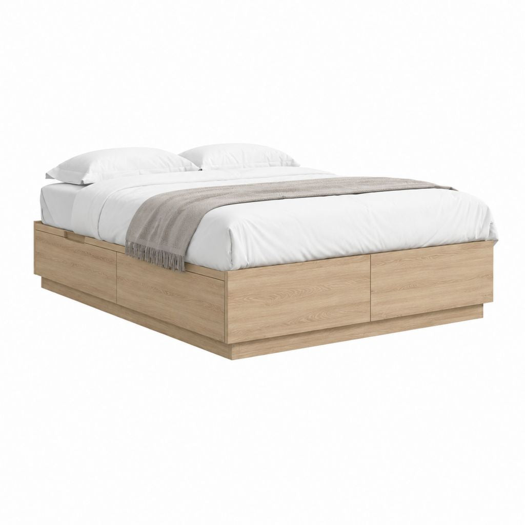 Stauraumbett Eiche hell Spanplatte rechteckig 160 x 200 cm