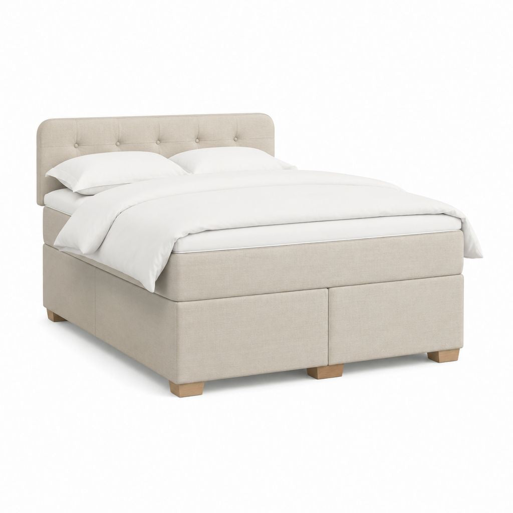 Boxspringbett Beige Polyester Rechteckig mit gepolstertem Kopfteil 180 x 200 cm