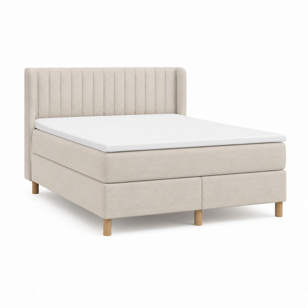 Boxspringbett Beige mit Polyesterbezug und gepolstertem Kopfteil 180 x 200 cm