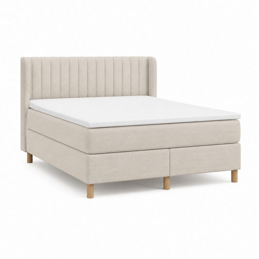 Boxspringbett Beige mit Polyesterbezug und gepolstertem Kopfteil 180 x 200 cm