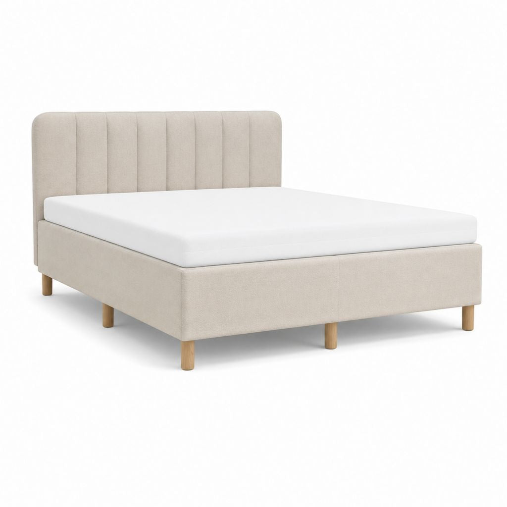 Polsterbett Beige aus Polyester mit Holzfüßen 160 x 200 cm