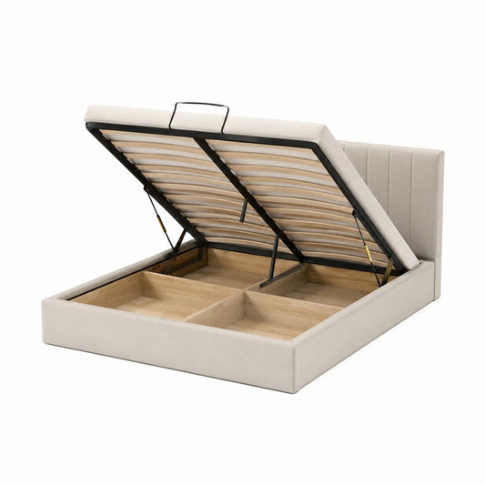 Polsterbett mit Stauraum Beige Polyester Rechteckig 160 x 200 cm