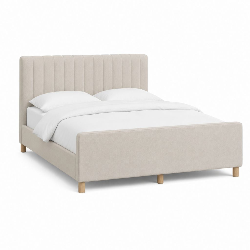 Polsterbett Beige Polyester Rechteckig mit Kopfteil 160 x 200 cm