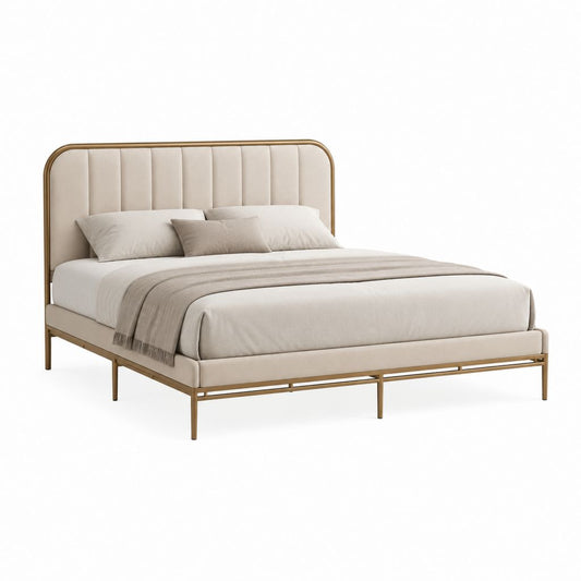 Polsterbett Doppelbett Beige Polyester Stahl rechteckig 160 x 200 cm