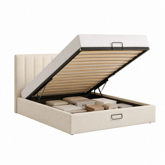 Polsterbett mit Stauraum Beige Polyester Rechteckig 160 x 200 cm