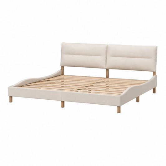 Polsterbett Doppelbett Creme mit Polyesterbezug und Massivholzgestell rechteckig 180 x 200 cm