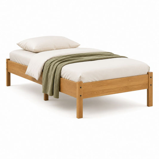 Einzelbett Bettgestell Natur Kiefernholz Rechteckig 90 x 200 cm
