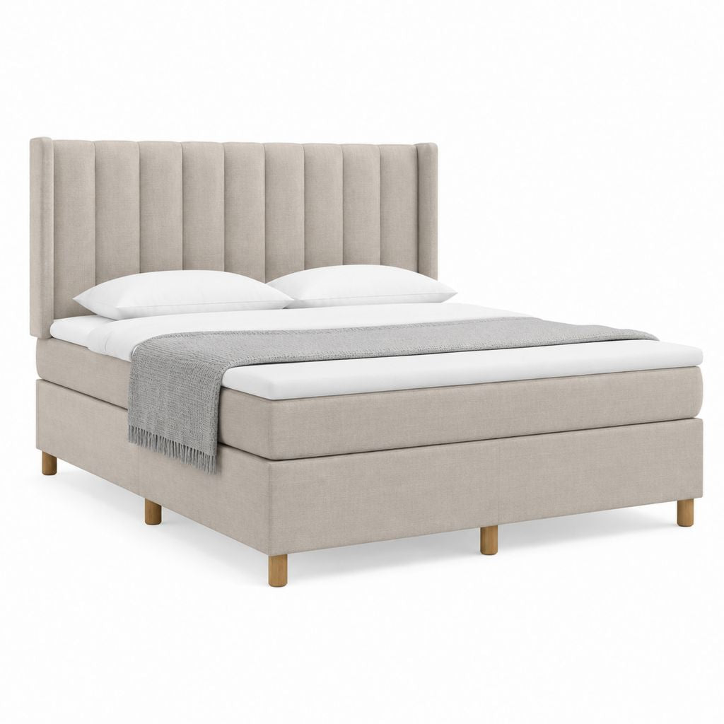 Polsterbett Beige mit vertikal gepolstertem Kopfteil Polyesterbezug 180 x 200 cm