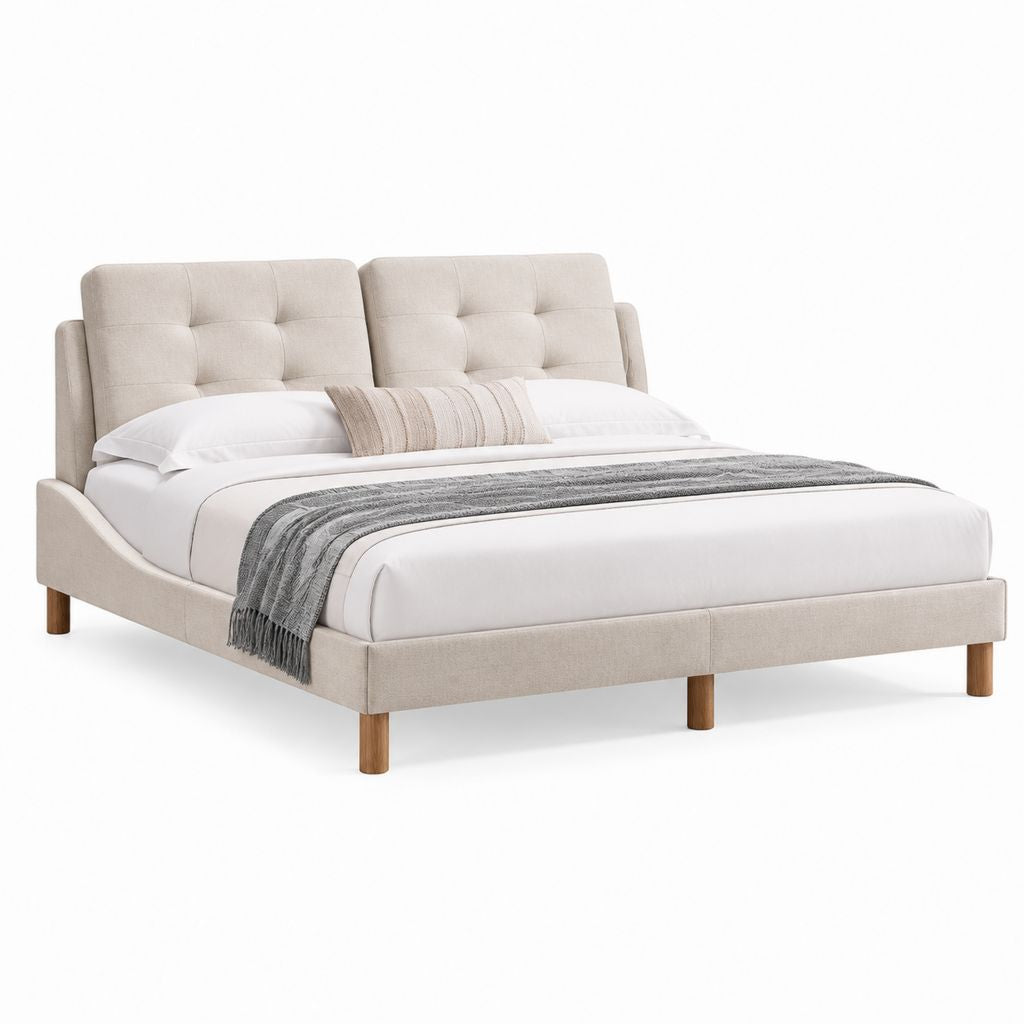 Doppelbettgestell Beige mit gepolstertem Kopfteil aus Polyester Rechteckig für Matratze 160 x 200 cm