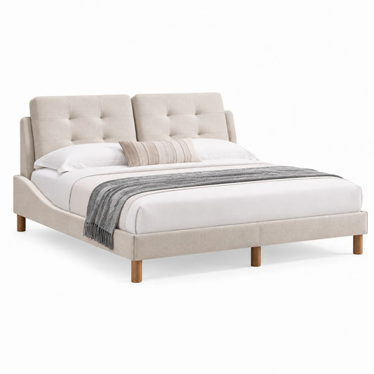 Doppelbettgestell Beige mit gepolstertem Kopfteil aus Polyester Rechteckig für Matratze 160 x 200 cm