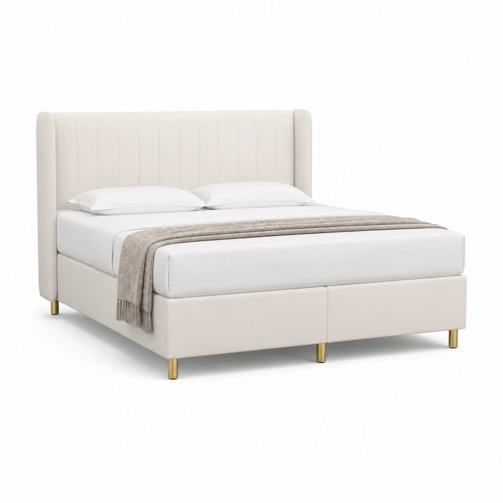Polsterbett Bettgestell Creme Polyester rechteckig 160 x 200 cm