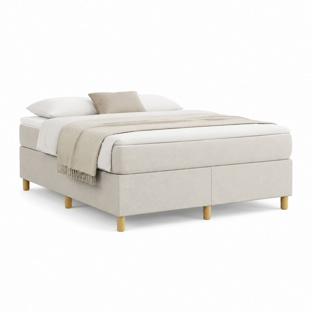 Boxspringbett Beige mit Polyesterbezug und Massivholzfüßen 160 x 200 cm
