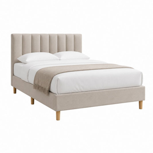 Polsterbett Doppelbett Beige mit Polyesterbezug und Kopfteil 160 x 200 cm