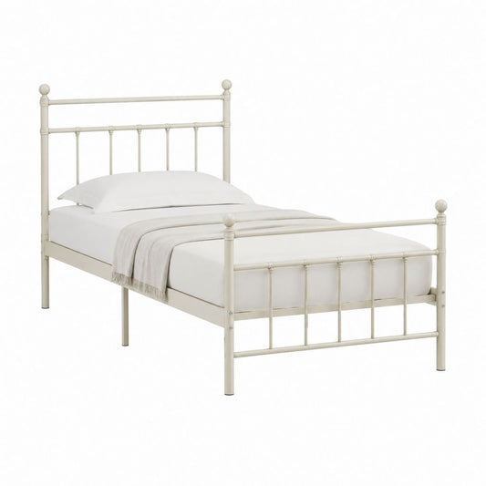 Metallbett Einzelbett Cremeweiß pulverbeschichteter Stahl 90 x 200 cm