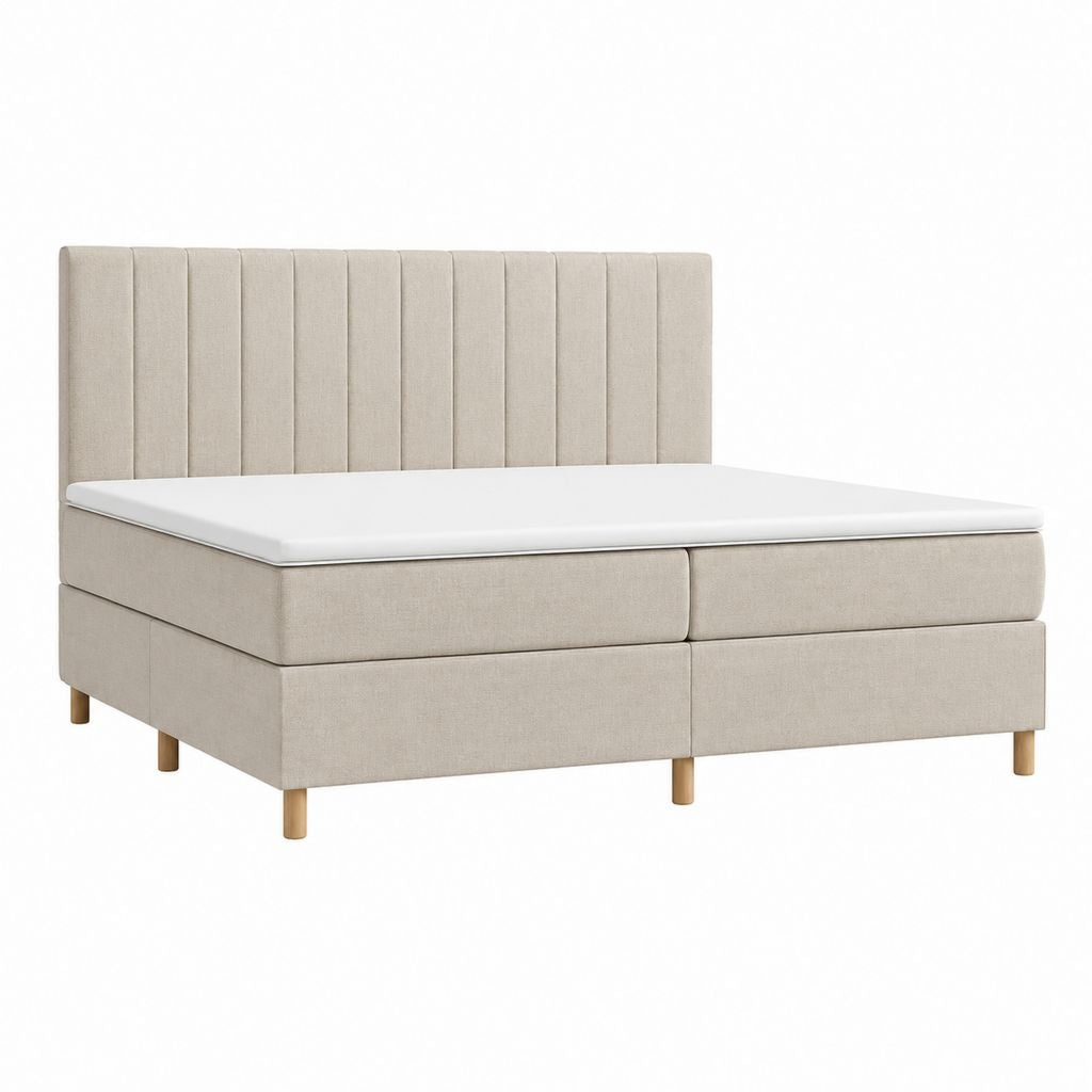 Boxspringbett 180 x 200 cm Beige mit Polyesterbezug und gepolstertem Kopfteil