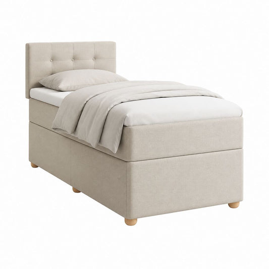 Boxspringbett Beige mit Polyesterbezug und gepolstertem Kopfteil 90 x 200 cm