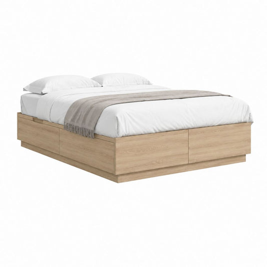 Stauraumbett Eiche hell Spanplatte rechteckig 160 x 200 cm