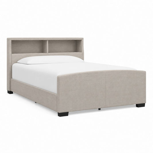 Polsterbett Bettgestell Beige Polyester MDF rechteckig mit Regal Kopfteil 160 x 200 cm