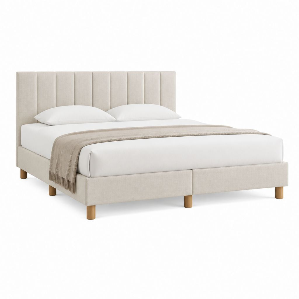 Polsterbett Doppelbett Beige mit Polyesterbezug und Buchenholzfüßen 180 x 200 cm