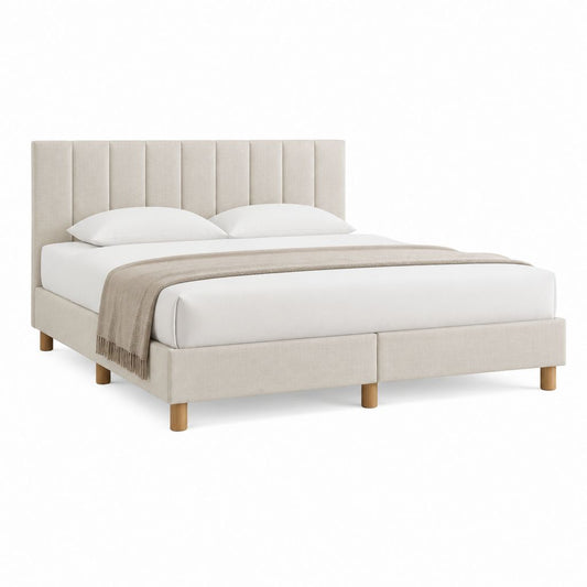 Polsterbett Doppelbett Beige mit Polyesterbezug und Buchenholzfüßen 180 x 200 cm