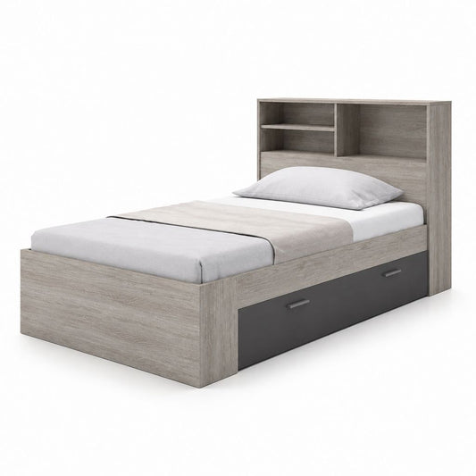 Einzelbett mit Stauraum Grau Eiche-Optik Spanplatte rechteckig 90 x 200 cm
