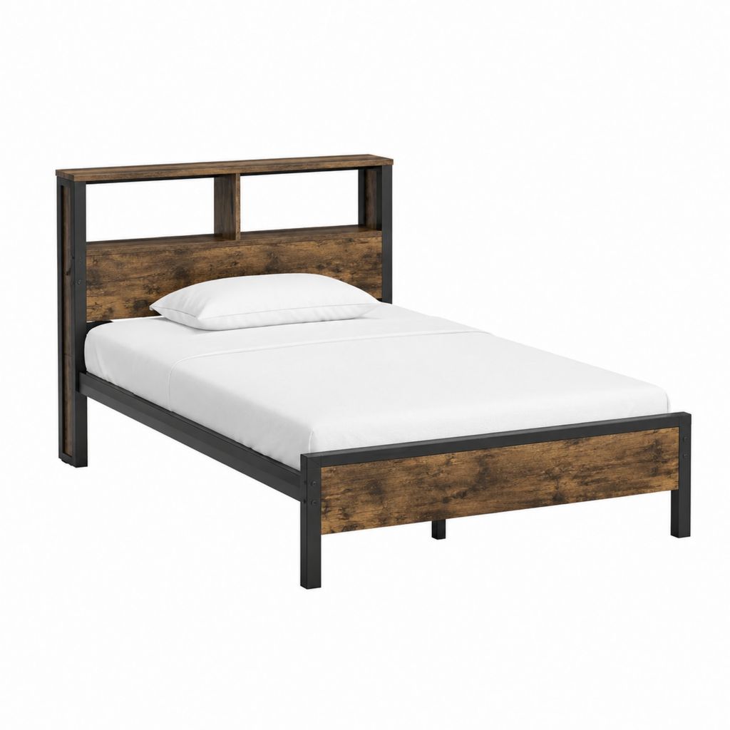 Bettgestell Doppelbett Braun Schwarz aus Stahl und MDF rechteckig für Matratzen 140 x 200 cm