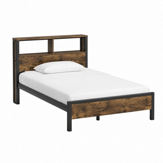 Bettgestell Doppelbett Braun Schwarz aus Stahl und MDF rechteckig für Matratzen 140 x 200 cm