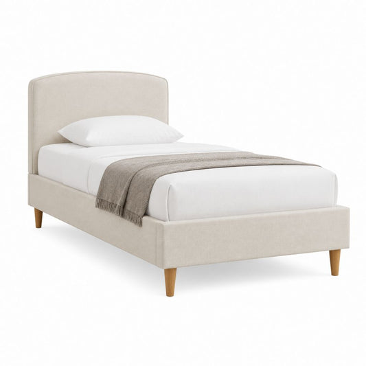 Polsterbett Einzelbett Beige Polyester Rechteckig Liegefläche 90 x 200 cm Gesamtmaß 105 x 215 x 105 cm