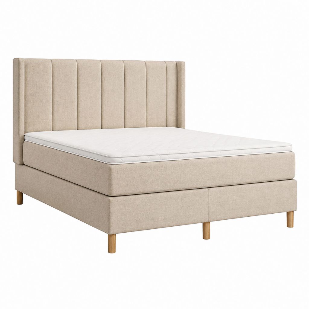 Boxspringbett 180 x 200 cm Beige mit Polyesterbezug und Massivholzfüßen