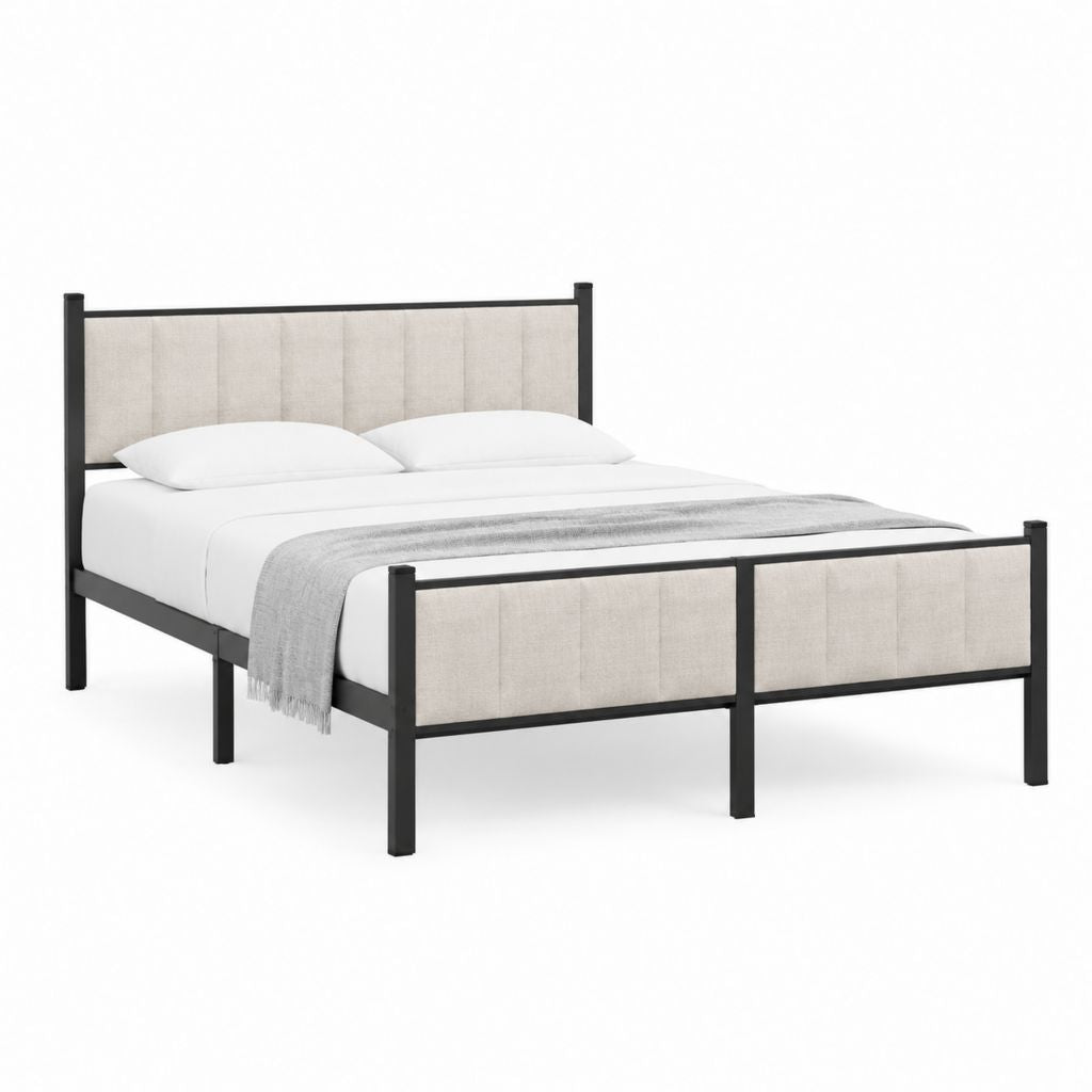 Metallbett Doppelbett Schwarz Beige Stahl Polyester Rechteckig 160 x 200 cm